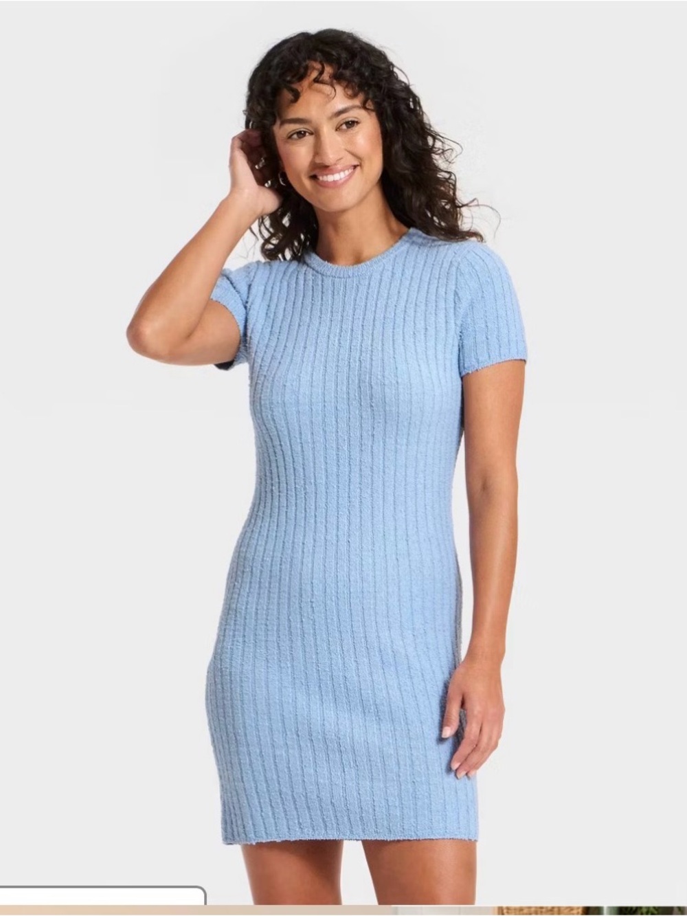 Universal Thread Light Blue Ribbed Short-Sleeve Knit Mini Dress